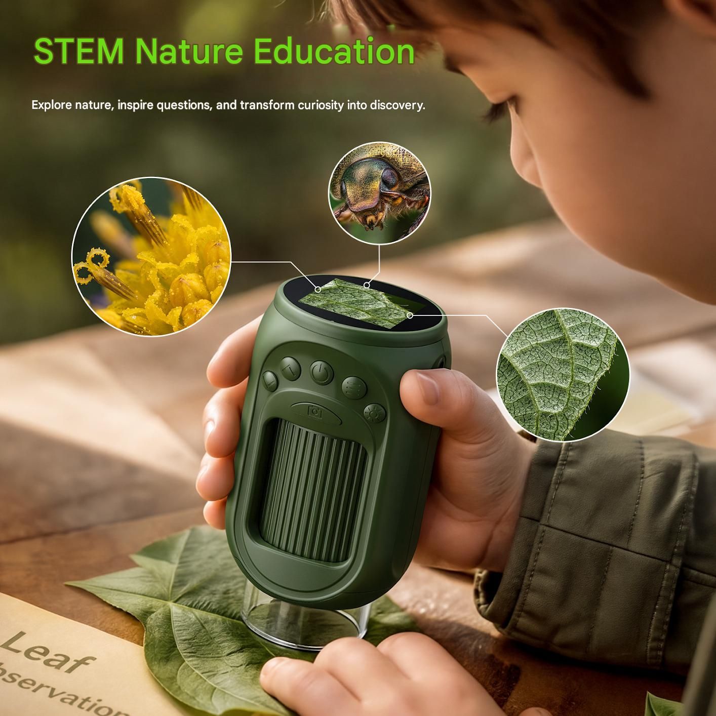 Dark green Portable Digital Microscope for - 1000x Magnification view 5