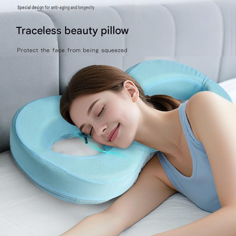 Blue Memory Foam Beauty Pillow for Side Sleepers - Anti-Wrinkle Face Pillow view 2