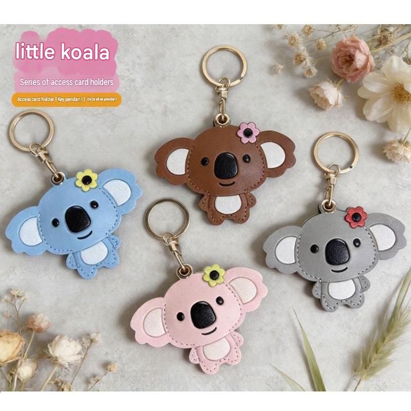 Pink Cute Koala Leather Keychain & Card Holder - Adorable Animal Accessory for view 2