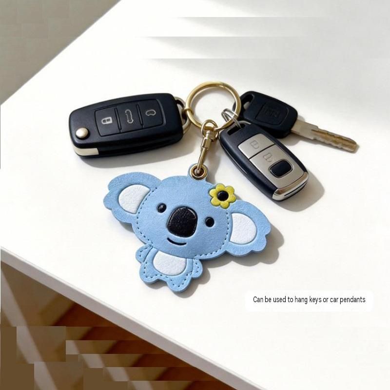 Pink Cute Koala Leather Keychain & Card Holder - Adorable Animal Accessory for view 3