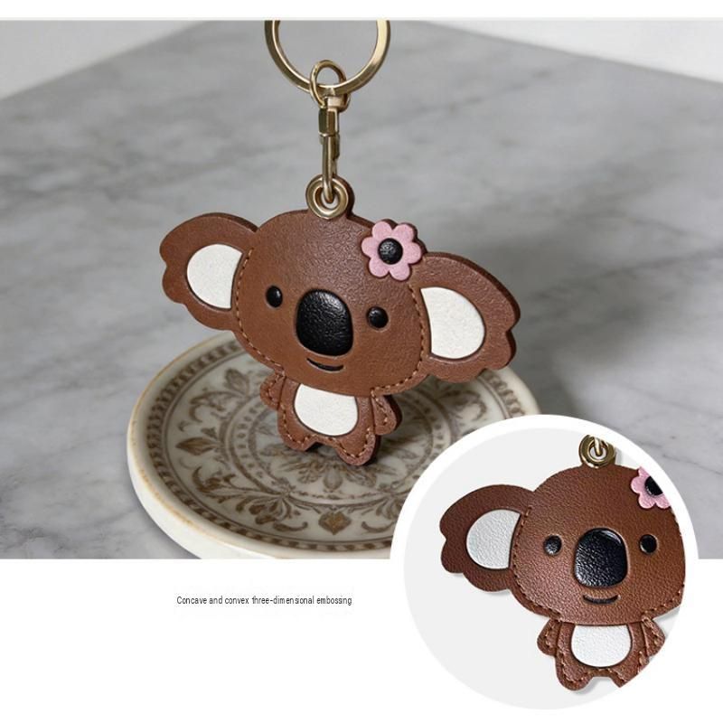 Brown Cute Koala Leather Keychain & Card Holder - Adorable Animal Accessory view 7