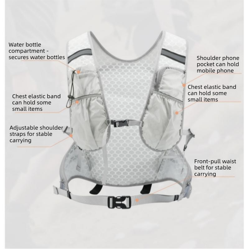 Black Lightweight Hydration Vest Backpack - Breathable Mesh view 6