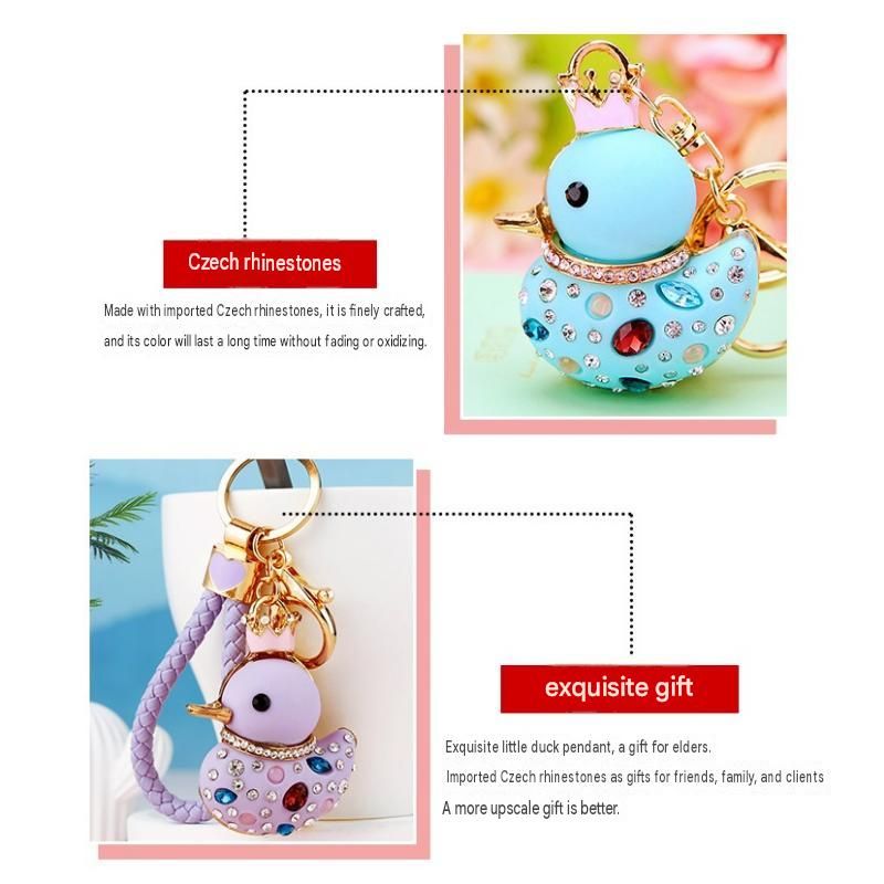 Pink Rhinestone Duck Keychain with Crown - Cute Resin Duck Bag Charm and Car view 6
