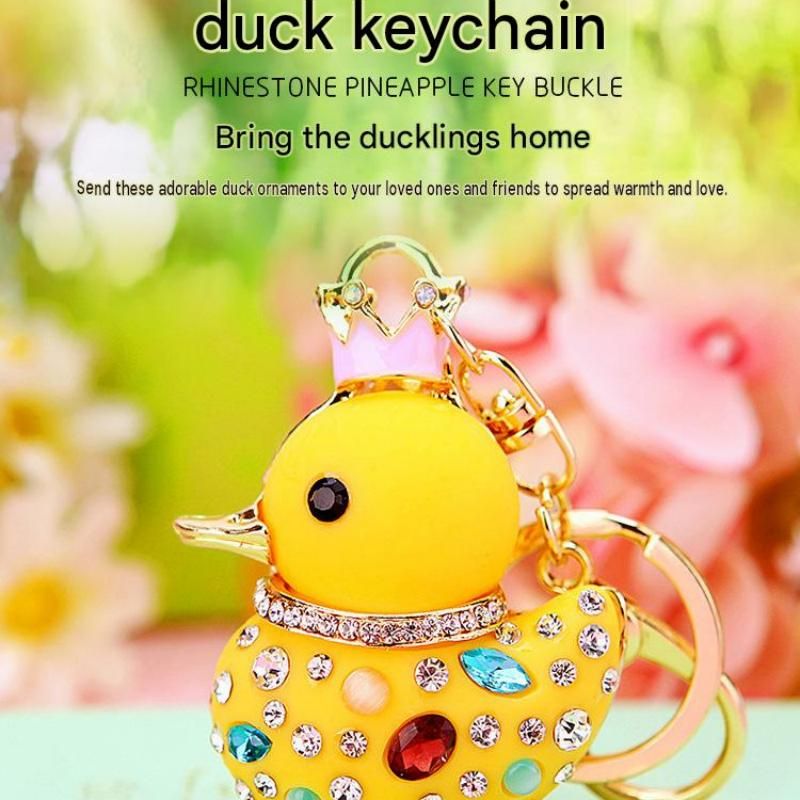 White Rhinestone Duck Keychain with Crown - Cute Resin Duck Bag Charm and Car view 2