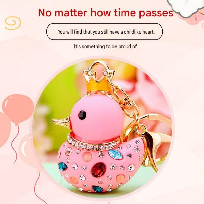 Yellow Rhinestone Duck Keychain with Crown - Cute Resin Duck Bag Charm and Car view 3