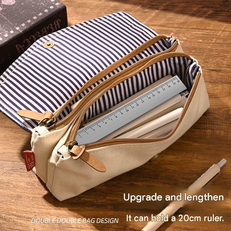 Blue Vintage Denim Pencil Case - Large Capacity Canvas Pen Holder with Double view 5