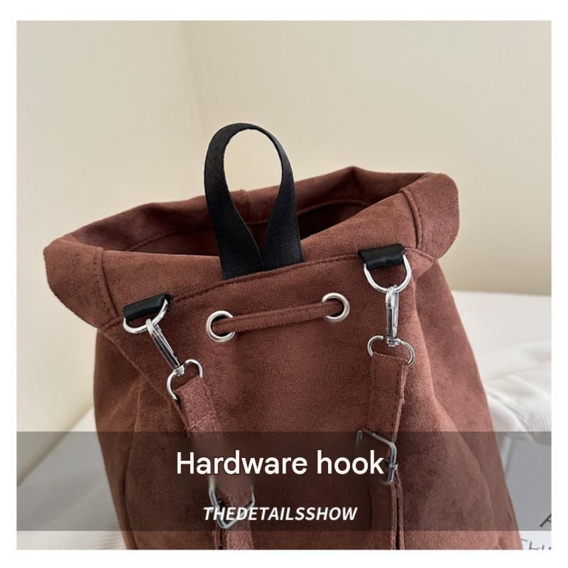 Khaki Suede Drawstring Backpack - Lightweight Convertible with Top Handle view 5