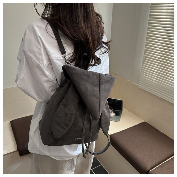 Grey Suede Drawstring Backpack - Lightweight Convertible with Top Handle view 8