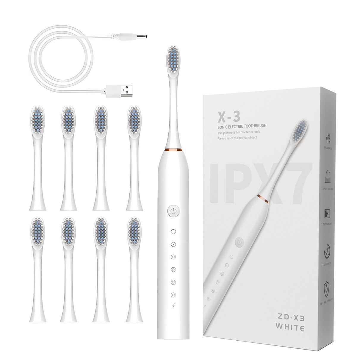 Sonic Electric Toothbrush White 8-Brush-Head Set - 6 Cleaning Modes — image 1