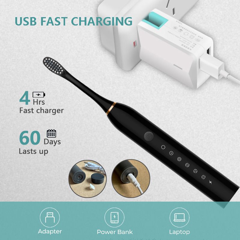 Sonic Electric Toothbrush White 8-Brush-Head Set - 6 Cleaning Modes view 8