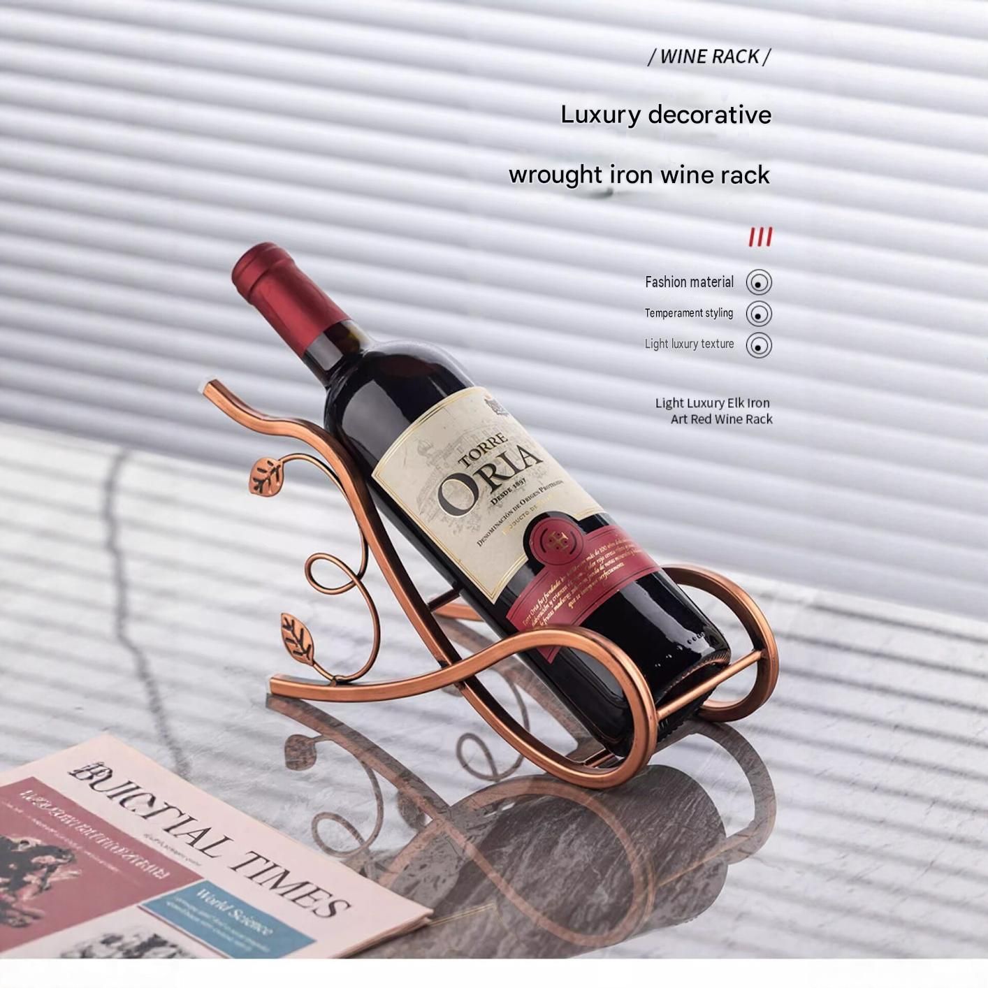 Black Artistic Leaf Design Decorative Iron Wine Rack - Elegant Leaf Design view 2