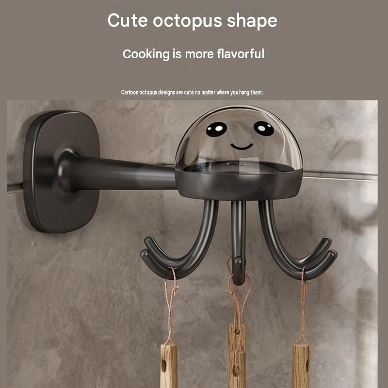 2-pack Grey Octopus Wall Hook Organizer - 360 Degree Rotating Adhesive Kitchen view 6
