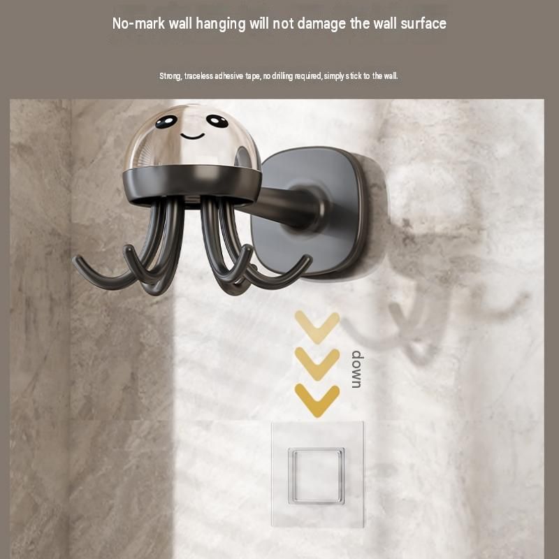 2-pack Grey Octopus Wall Hook Organizer - 360 Degree Rotating Adhesive Kitchen view 7
