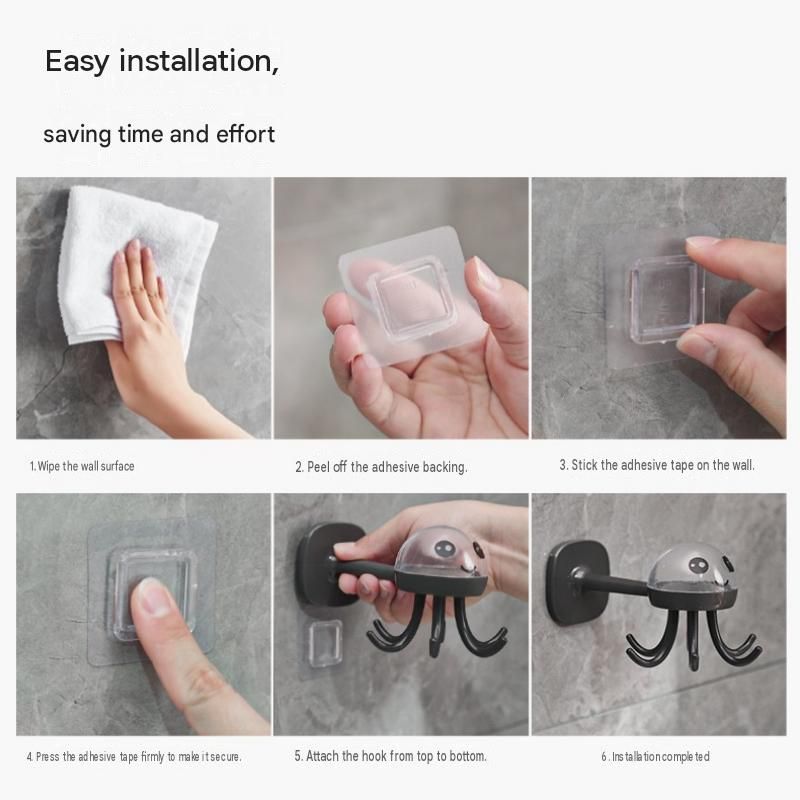 2-pack Grey Octopus Wall Hook Organizer - 360 Degree Rotating Adhesive Kitchen view 12