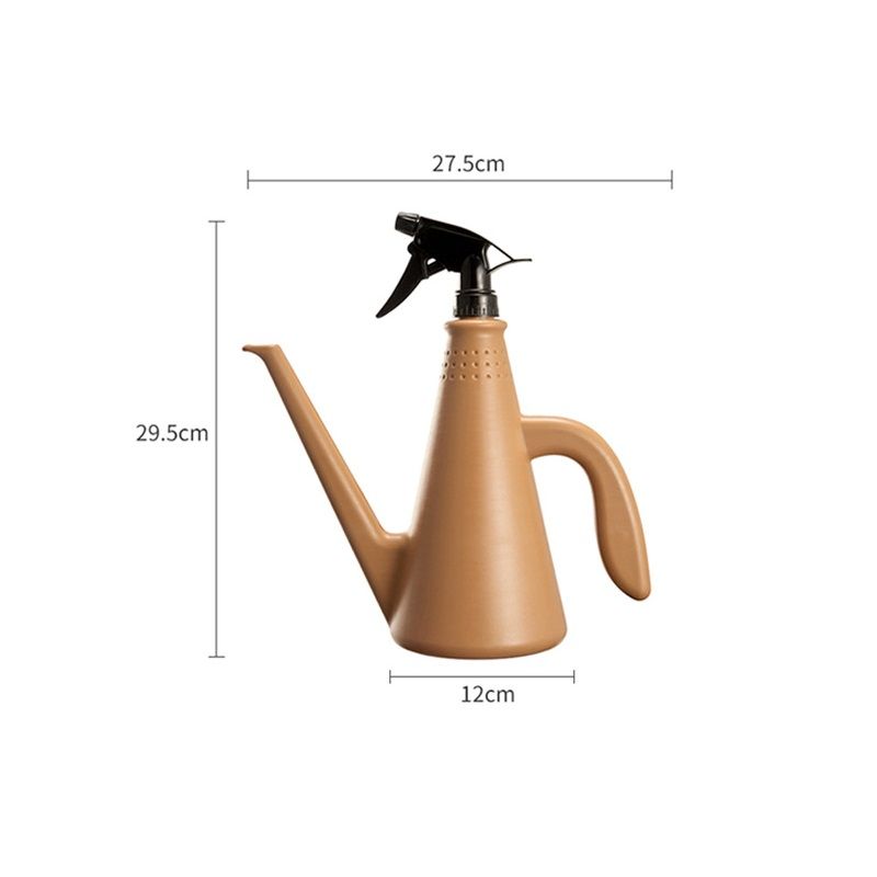 Brown 2-in-1 Watering Can with Spray Nozzle - 1L Lightweight PP Garden Sprayer