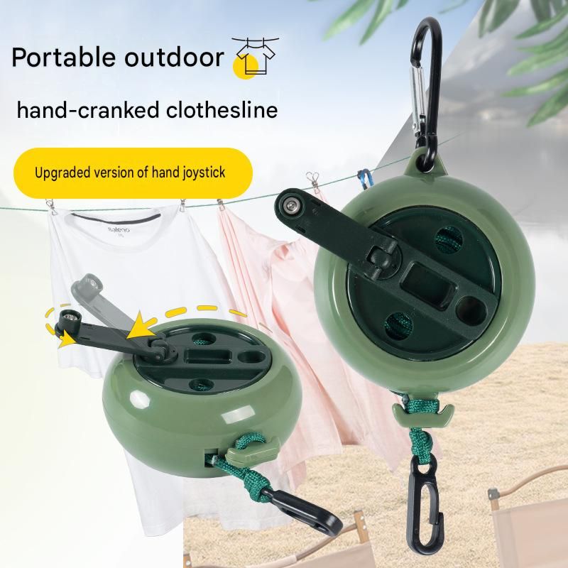 Black Portable Retractable Clothesline with Hand Crank set（10 fasteners + 20 view 2