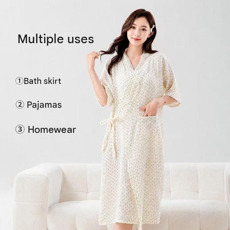 Women's Lightweight Muslin Bath Robe（Strawberry print） - Breathable Cotton view 4