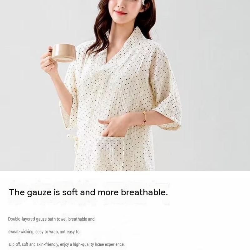 Women's Lightweight Muslin Bath Robe（Rabbit print） - Breathable Cotton Gauze view 6