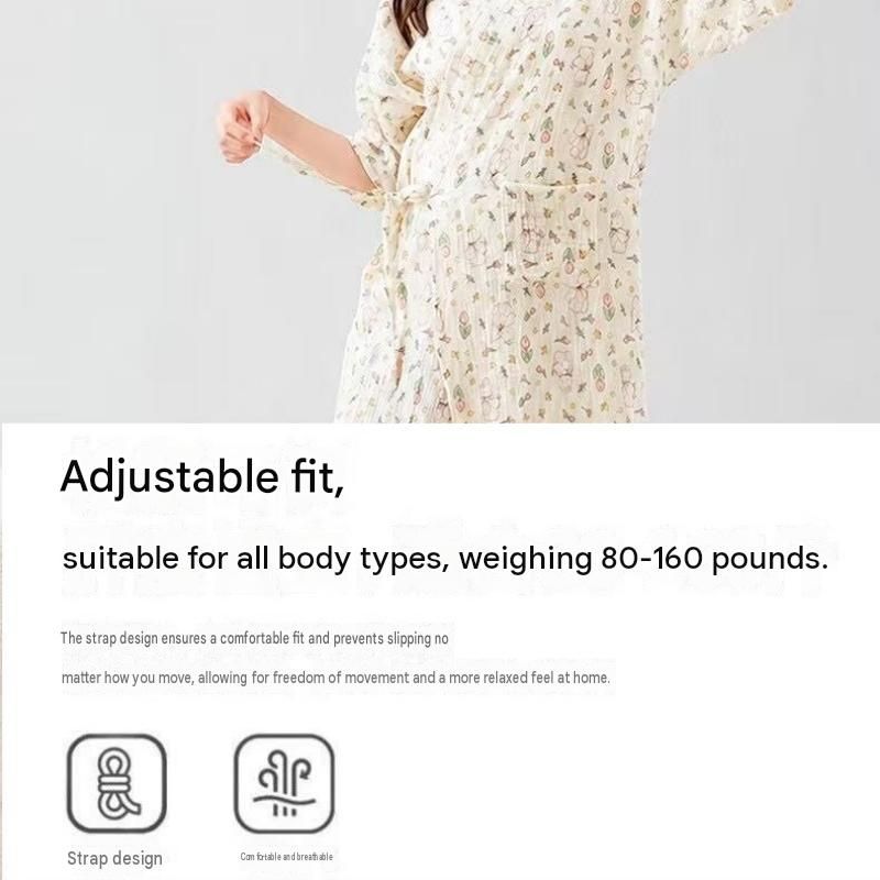 Women's Lightweight Muslin Bath Robe（Rabbit print） - Breathable Cotton Gauze view 7