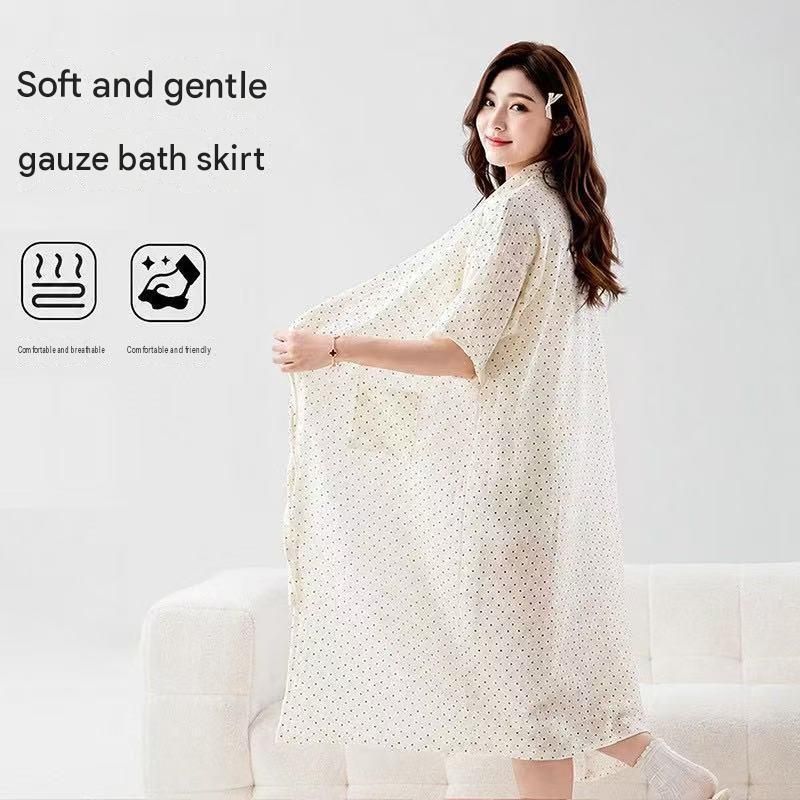Women's Lightweight Muslin Bath Robe（Polka-dot print） - Breathable Cotton view 3