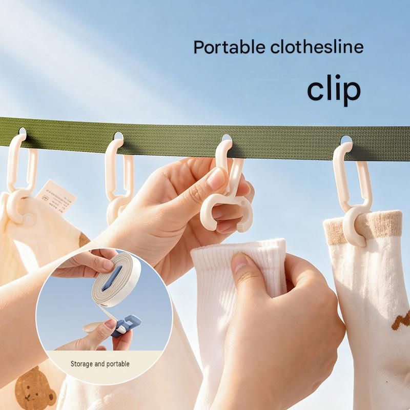 Green Portable Nylon Clothesline with 26 Adjustable Hooks - 3.5M Compact view 3