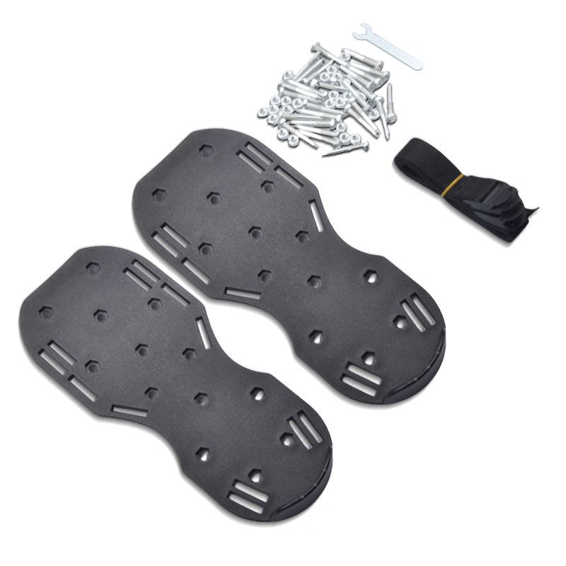 Black Plastic Lawn Aerator Shoes with Steel Spikes - Adjustable Straps for