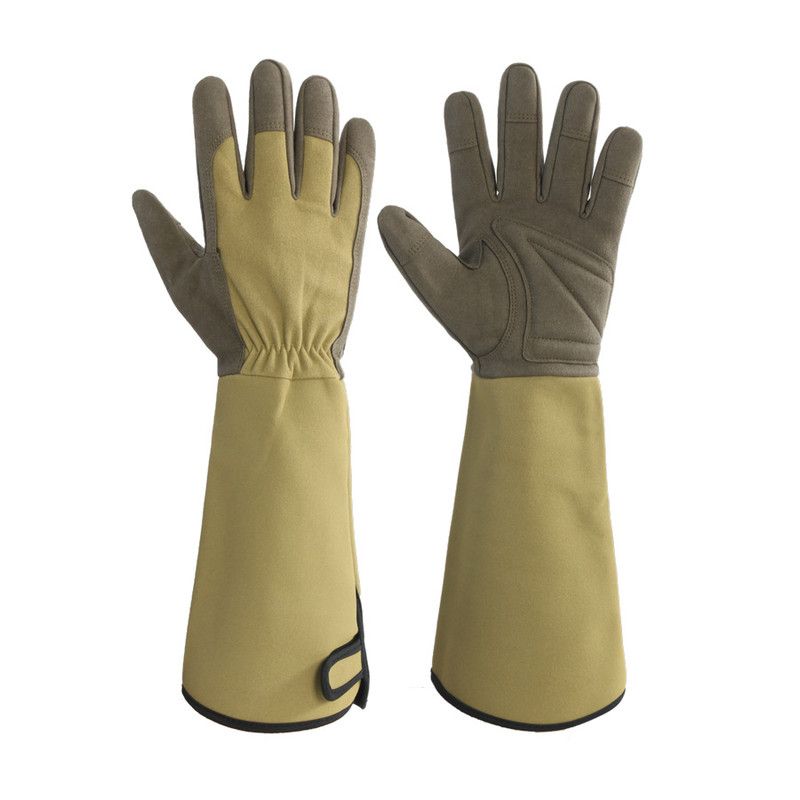 Dark green Long Cuff Anti-Thorn Gardening Gloves - Wear-Resistant Polyester