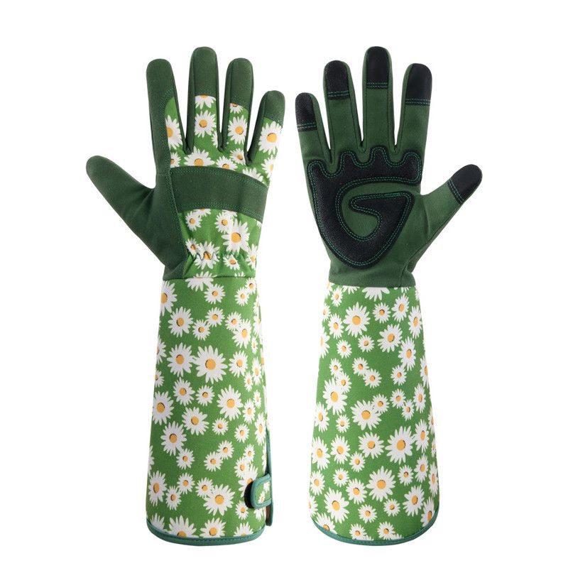 Daisy print Green Long Sleeve Gardening Gloves with Touchscreen Fingertips