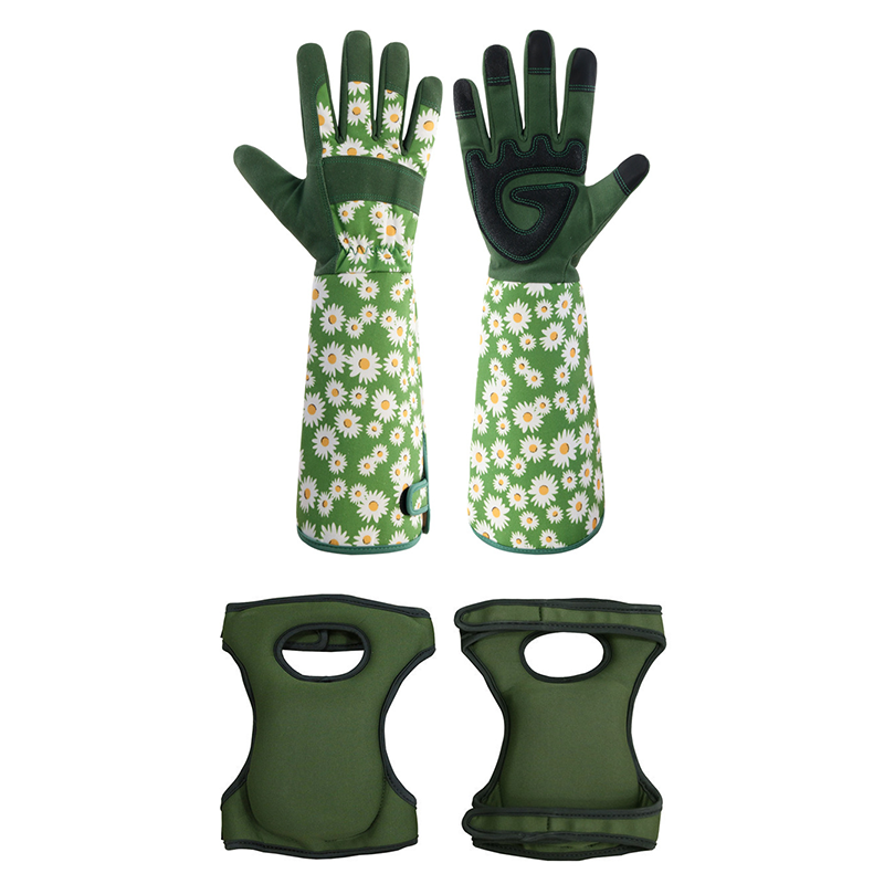 Green Garden Knee Pads and Gardening Gloves Set - Adjustable Neoprene Knee