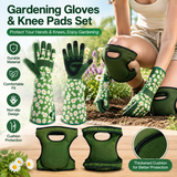 Green Garden Knee Pads and Gardening Gloves Set - Adjustable Neoprene Knee view 2