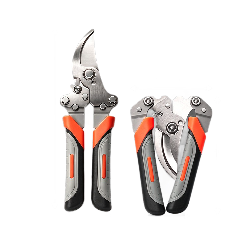 Orange Folding Pruning Shears - Stainless Steel Portable Garden Scissors with