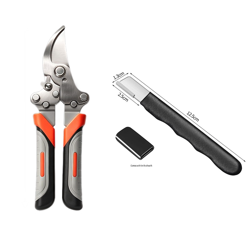 Garden Pruning and Sharpening Tool Set - Orange Stainless Steel Folding Shears