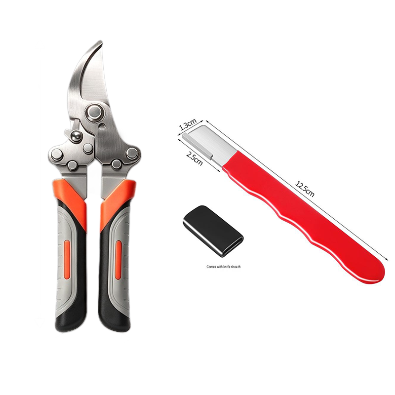 Garden Pruning and Sharpening Tool Set - Orange Stainless Steel Folding Shears
