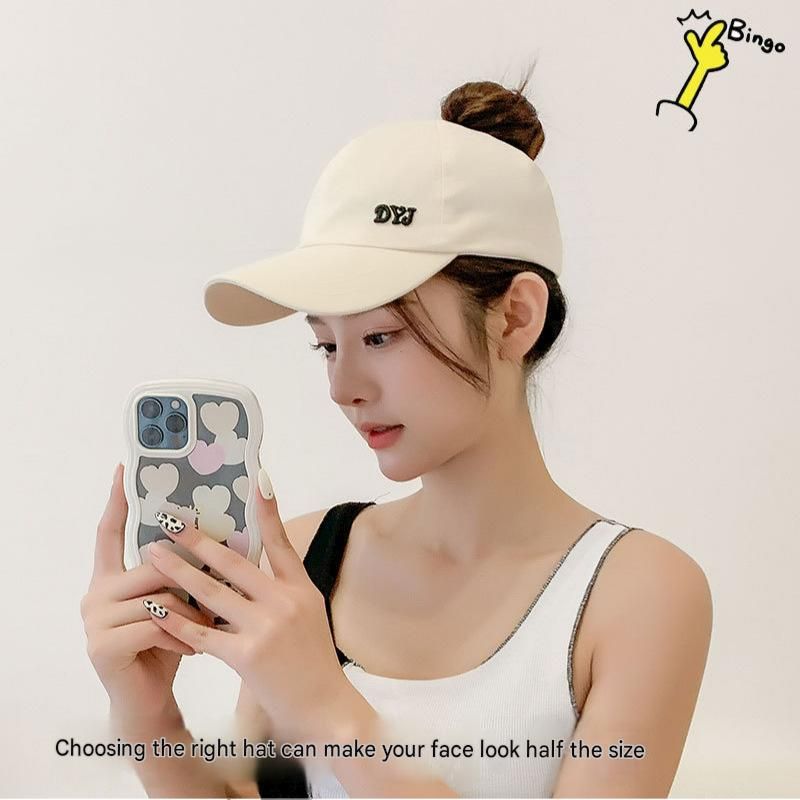 Beige Women's Ponytail Baseball Cap - Adjustable Open Top Visor with Wide Brim view 5