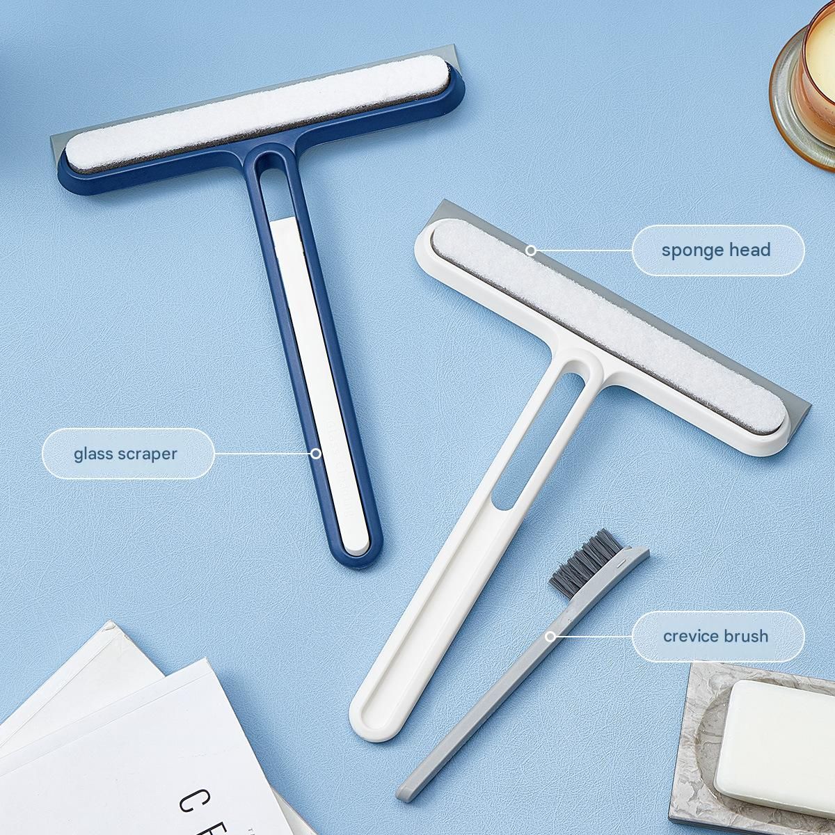 2-pack Blue 4-in-1 Window Squeegee and Scrubber - 22cm Wide Blade view 3