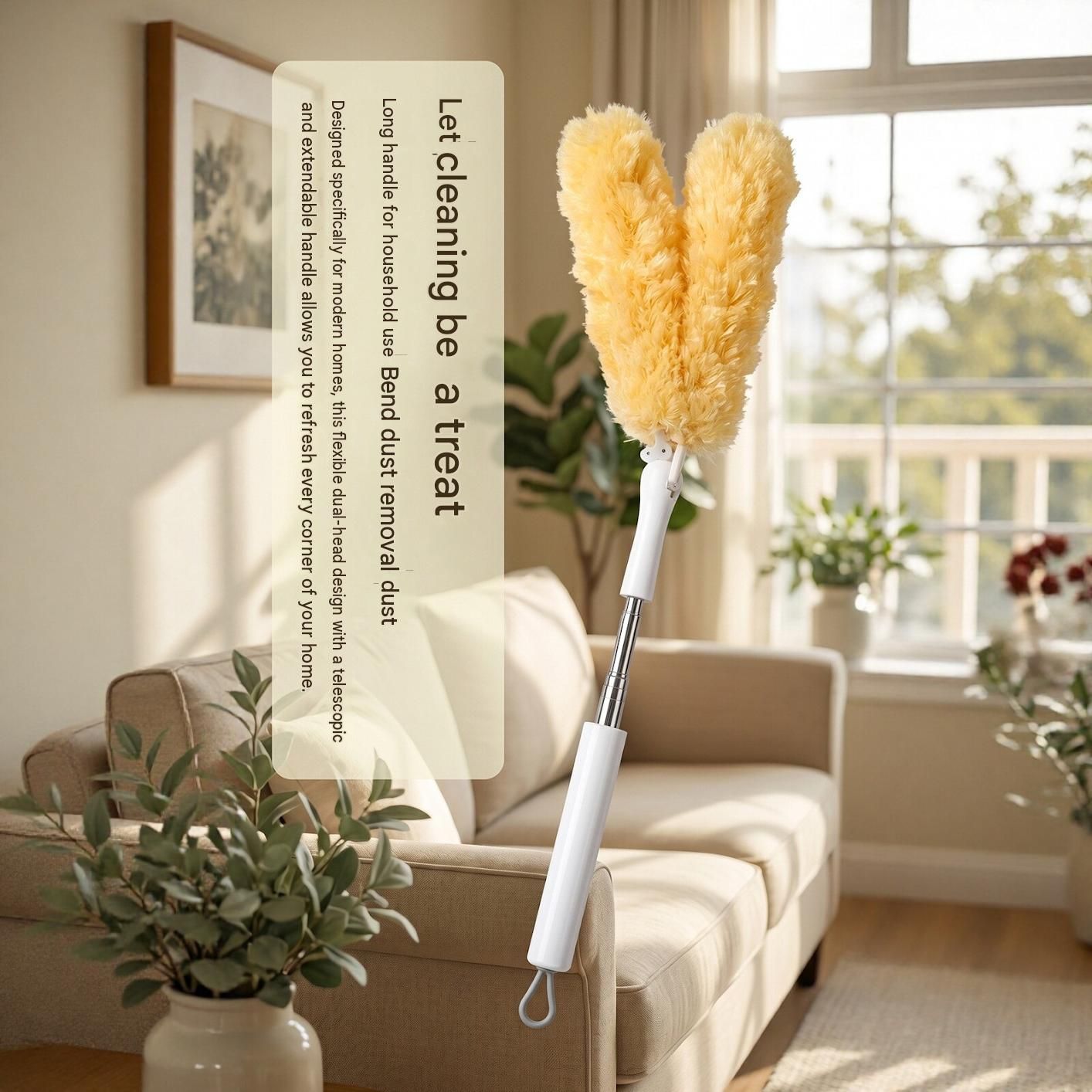 Dual-Head Microfiber Duster with 1.4m Telescopic Pole - 360° Rotating Washable view 2