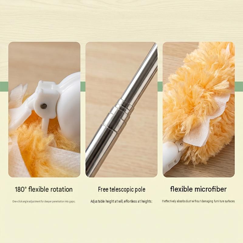 Dual-Head Microfiber Duster with 1.4m Telescopic Pole - 360° Rotating Washable view 5