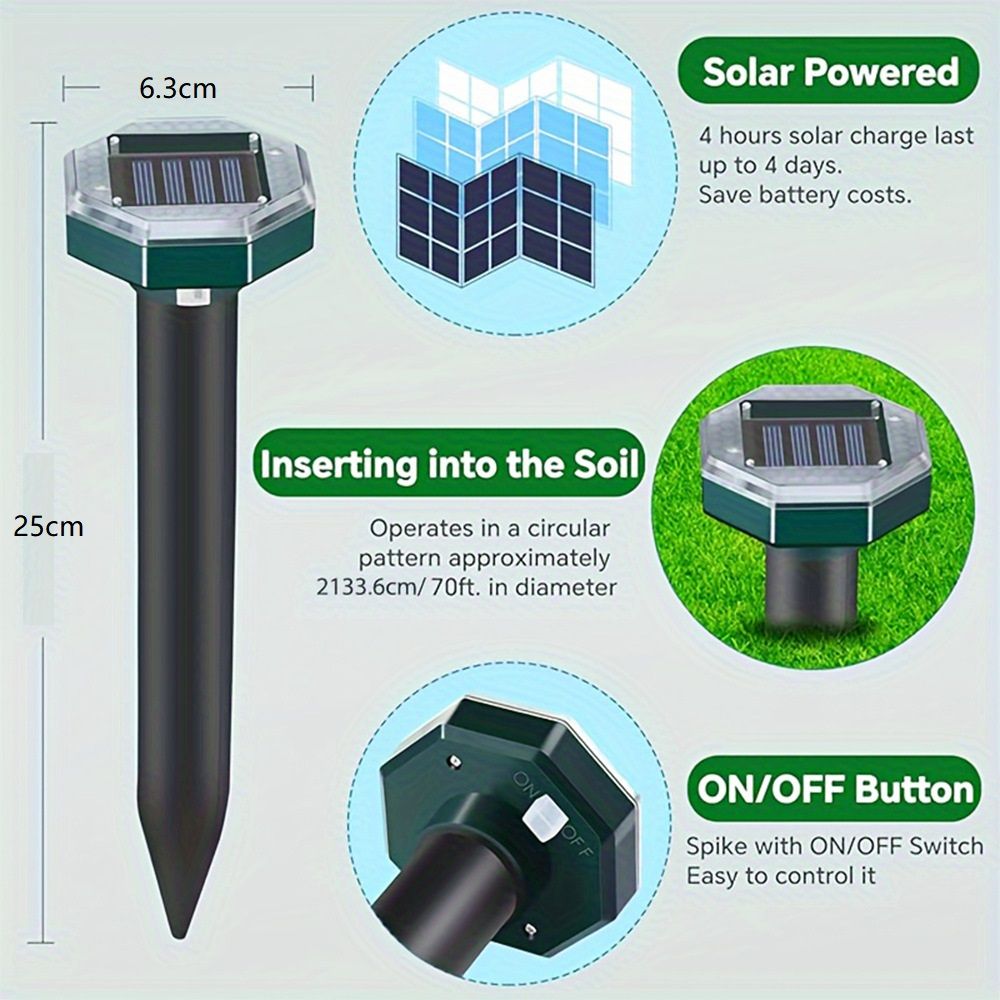 2-pack Solar Snakes Repeller - Ultrasonic Animal Deterrent for Garden and Lawn view 2