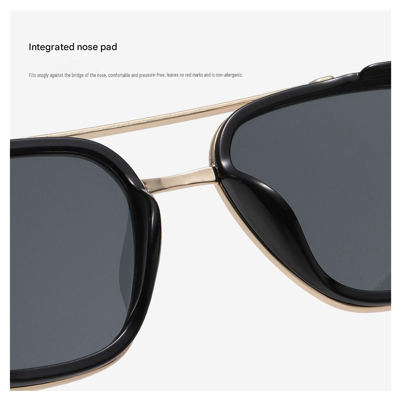 Men's Gold Metal Frame Black Grey Lens Sunglasses - Square Retro Style UV400 view 3