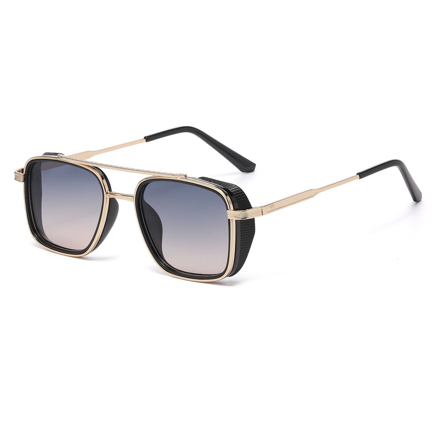 Men's Gold Metal Frame Gray To Pink Lens Sunglasses - Square Retro Style UV400