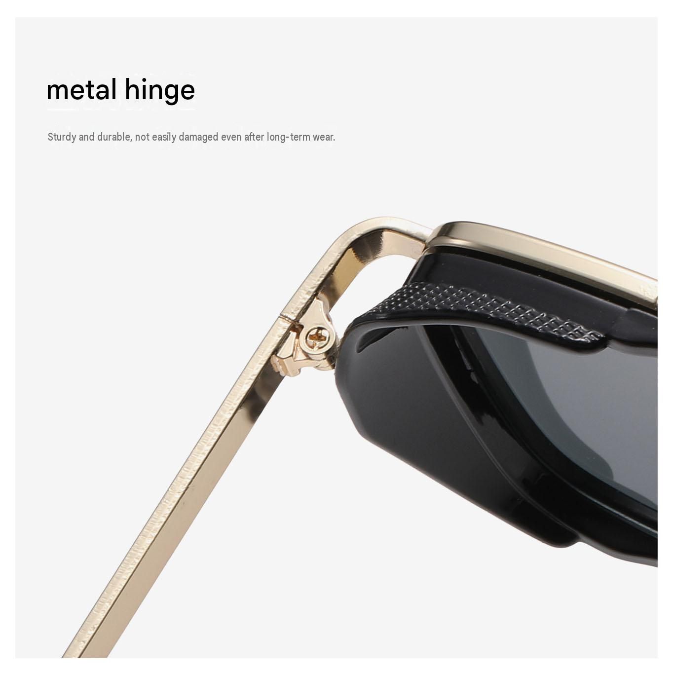 Men's Gold Metal Frame Gray To Pink Lens Sunglasses - Square Retro Style UV400 view 4