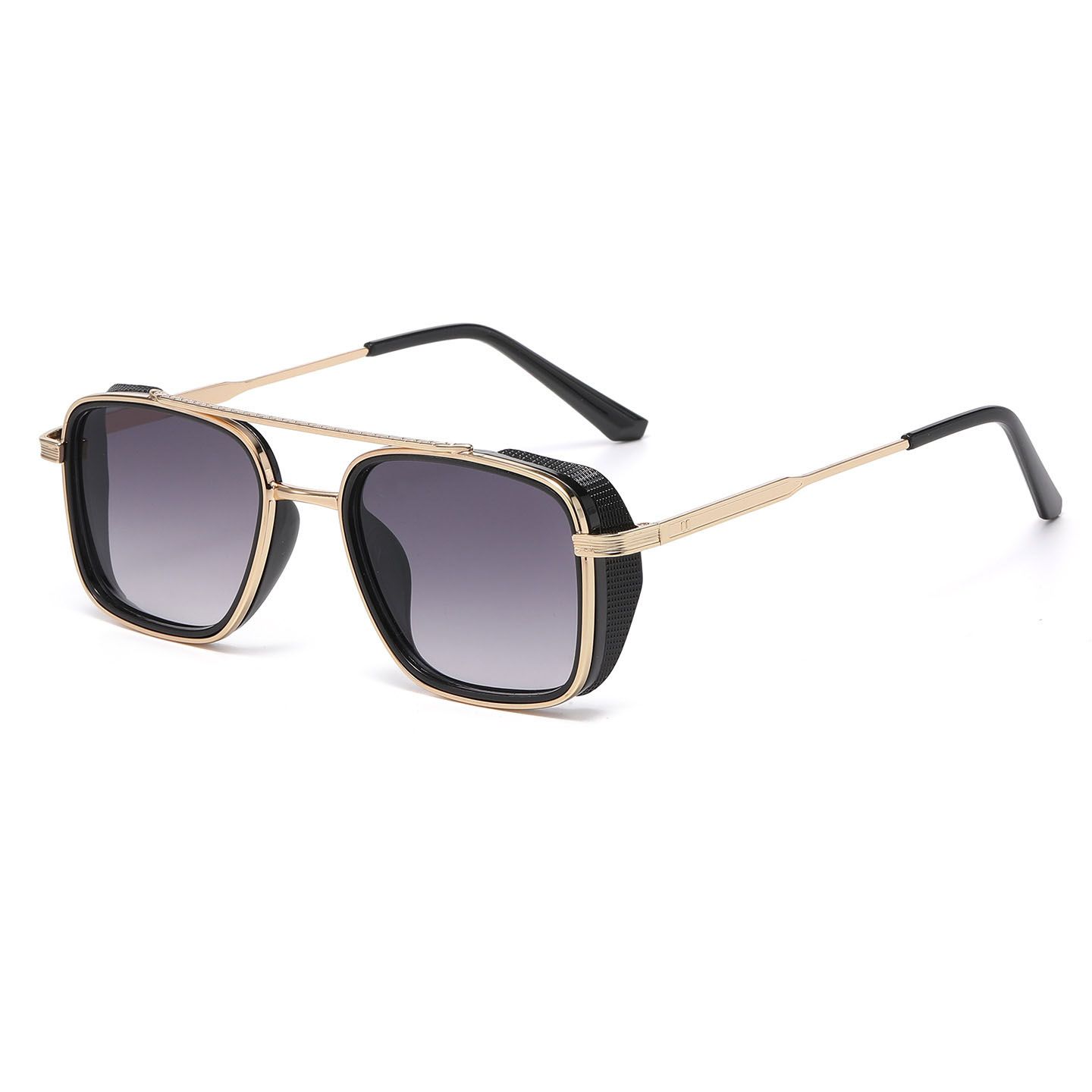 Men's Gold Metal Frame Grey Lens Sunglasses - Square Retro Style UV400