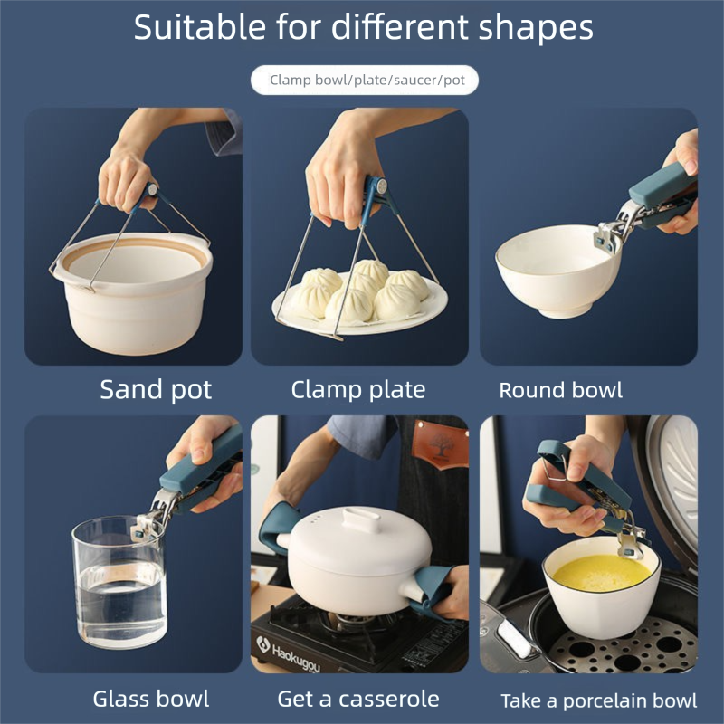 Kitchen Bowl and Plate Lifter Set - 3 Piece Blue Set with Gloves view 3