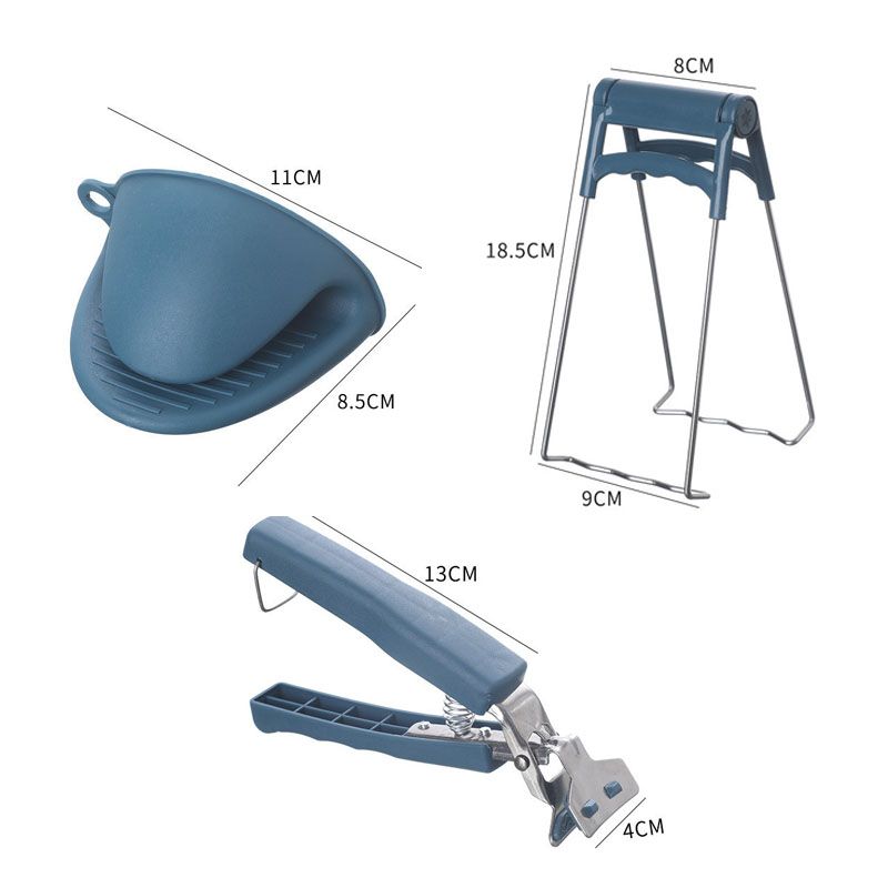 Kitchen Bowl and Plate Lifter Set - 3 Piece Blue Set with Gloves view 6