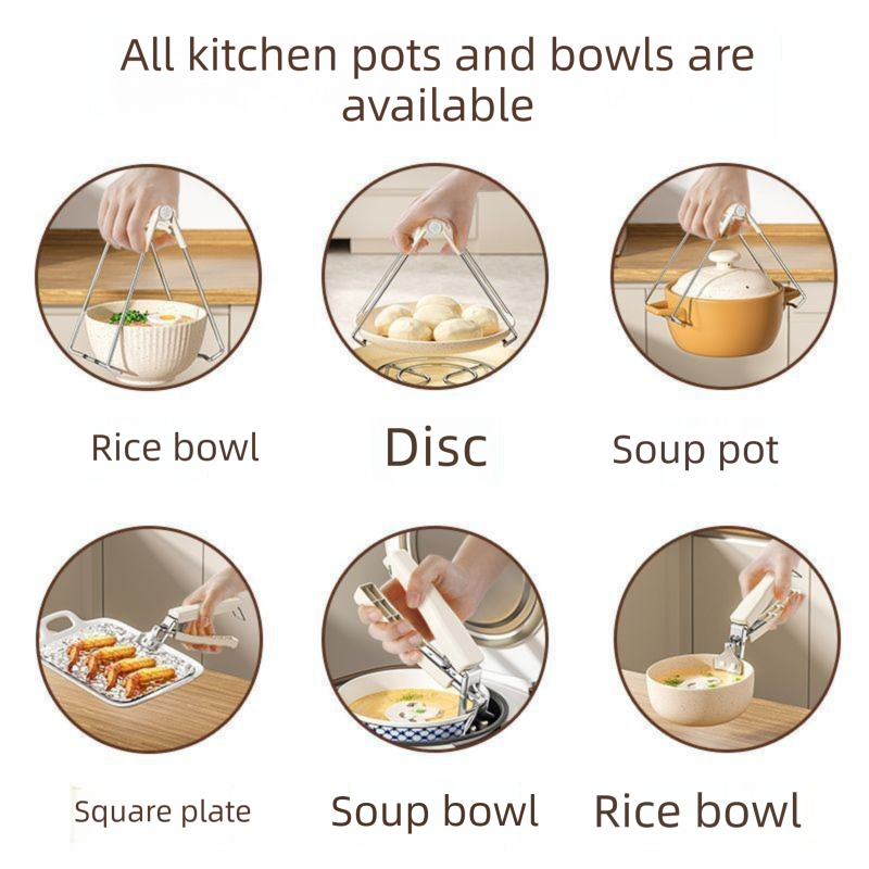 Kitchen Bowl and Plate Lifter Set - 3 Piece White Set with Gloves view 6