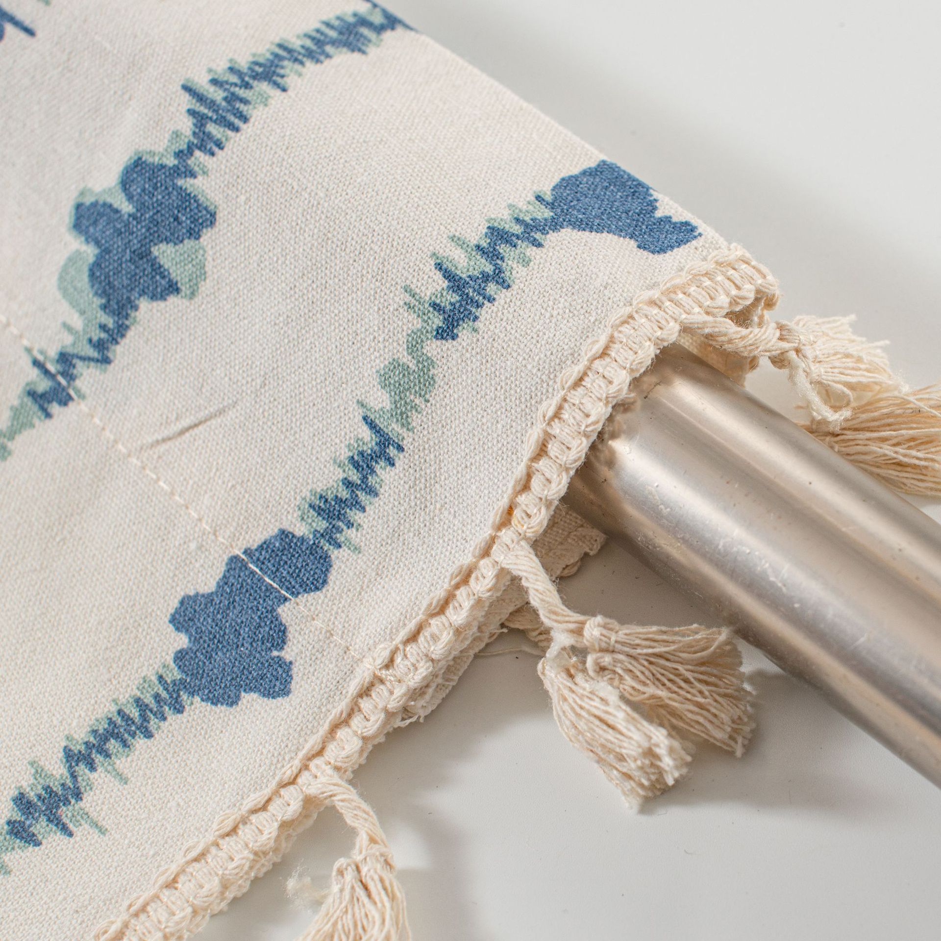 Blue Striped Cafe Curtain - 150 x 45 cm Cotton Linen Half Window Curtain with view 5