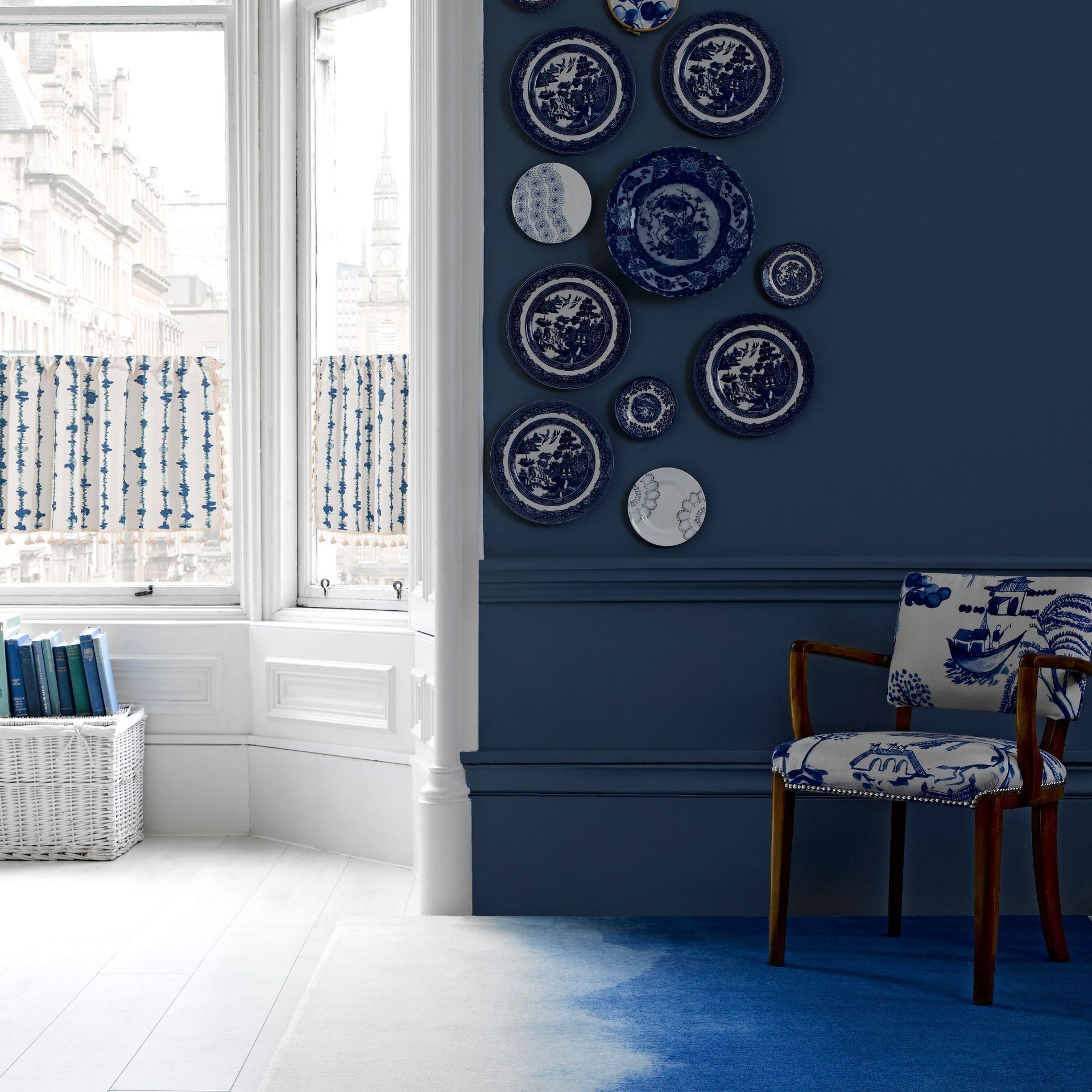 Blue Striped Cafe Curtain - 150 x 60 cm Cotton Linen Half Window Curtain with view 7