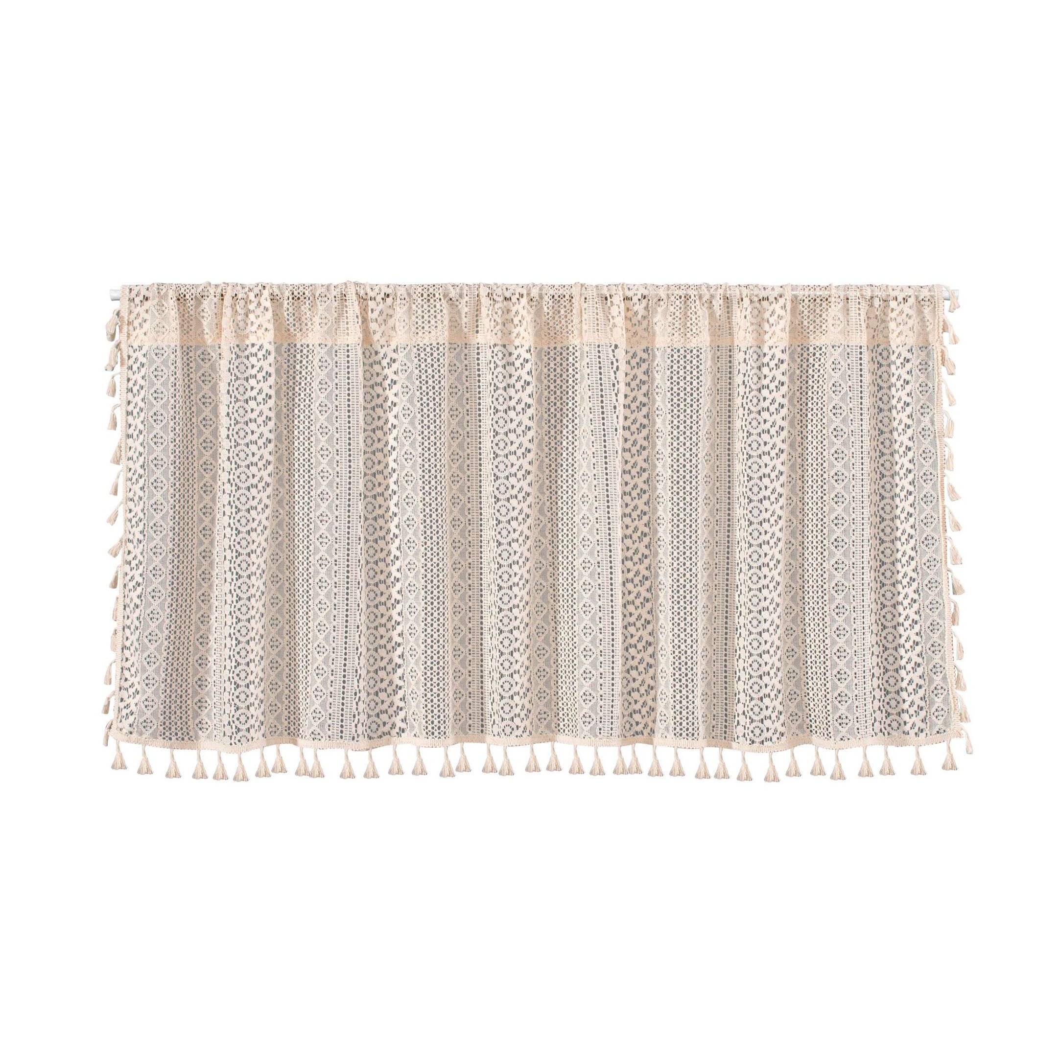 Beige Lace Cafe Curtain - 150 x 91 cm Cotton Linen Half Window Curtain with