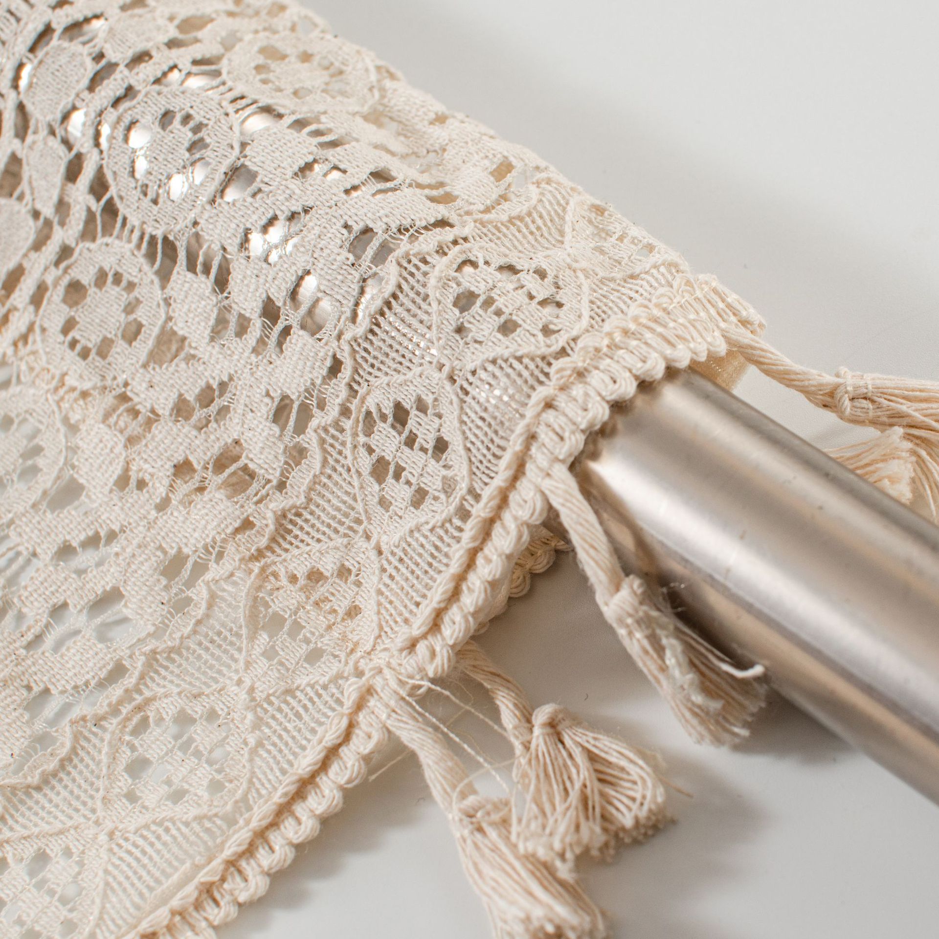 Beige Lace Cafe Curtain - 150 x 91 cm Cotton Linen Half Window Curtain with view 4
