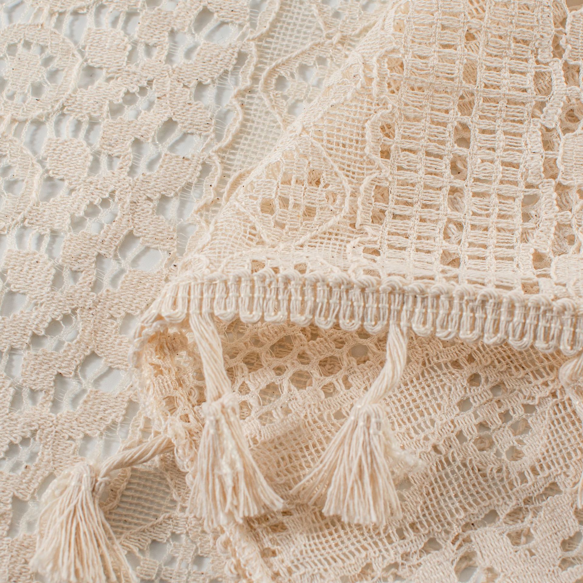 Beige Lace Cafe Curtain - 150 x 91 cm Cotton Linen Half Window Curtain with view 5